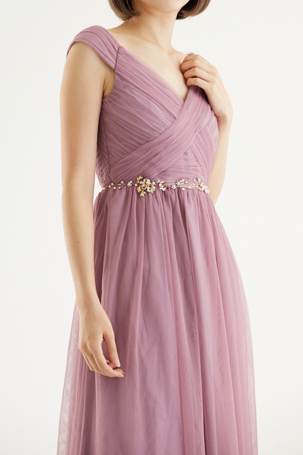 【ご試着送付】クロスショルダーロングドレスローズピンク・丈詰めタイプ