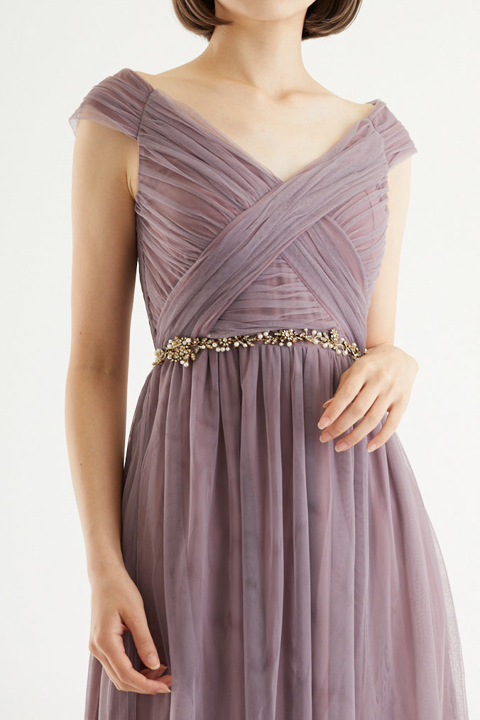 【ご試着送付】クロスショルダーロングドレスモーヴ