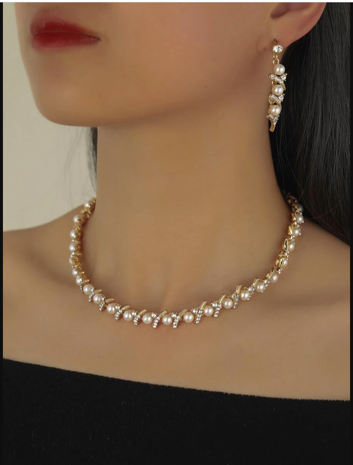 パールミックスネックレスピアスセットゴールド