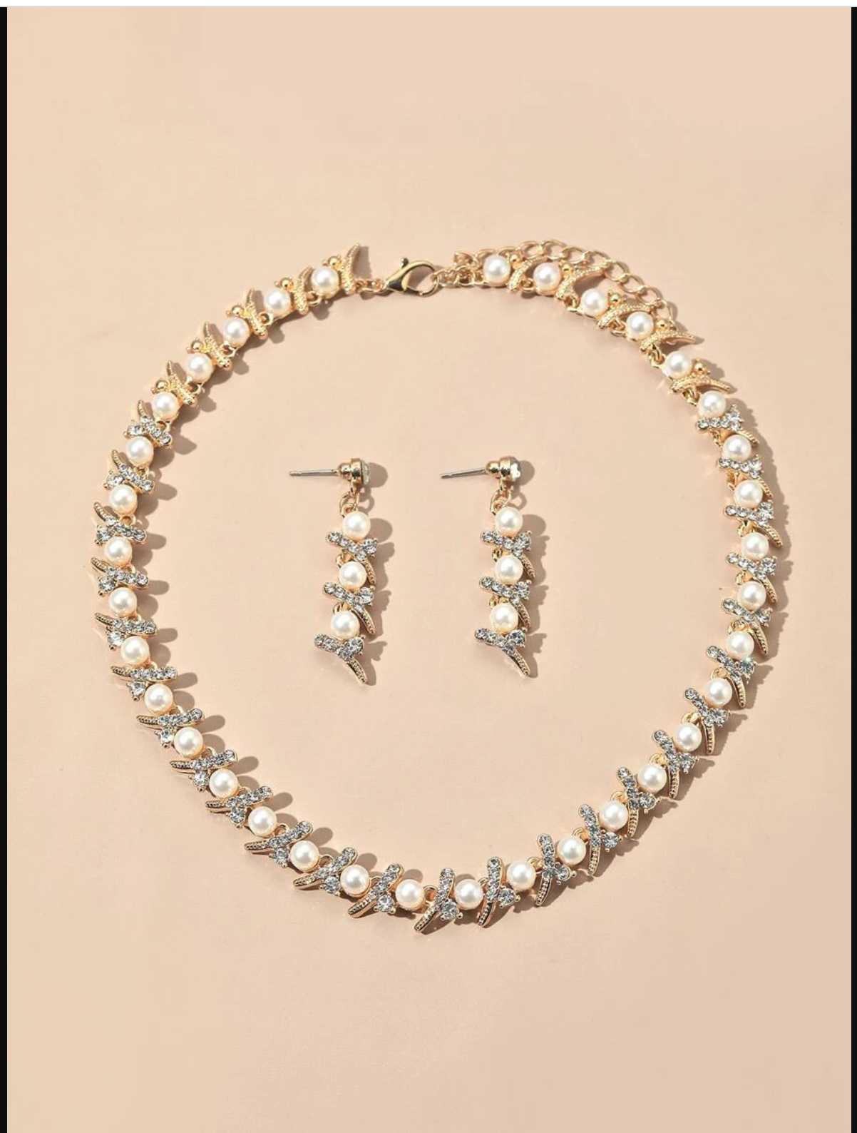 パールミックスネックレスピアスセットゴールド