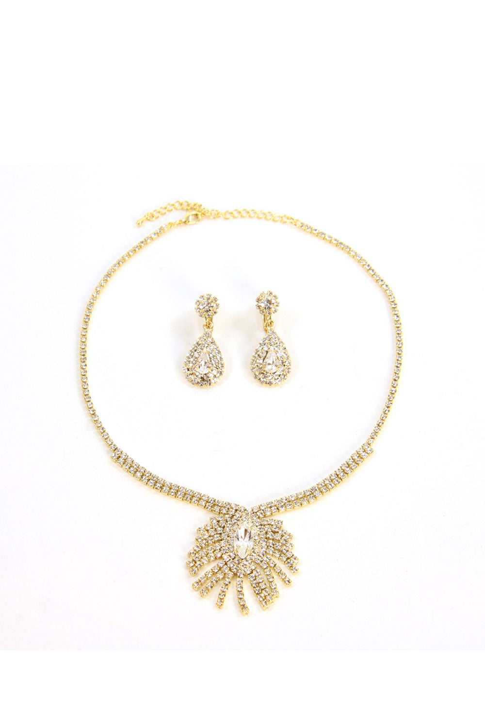 ラインストーンネックレスゴールド・イヤリングセット