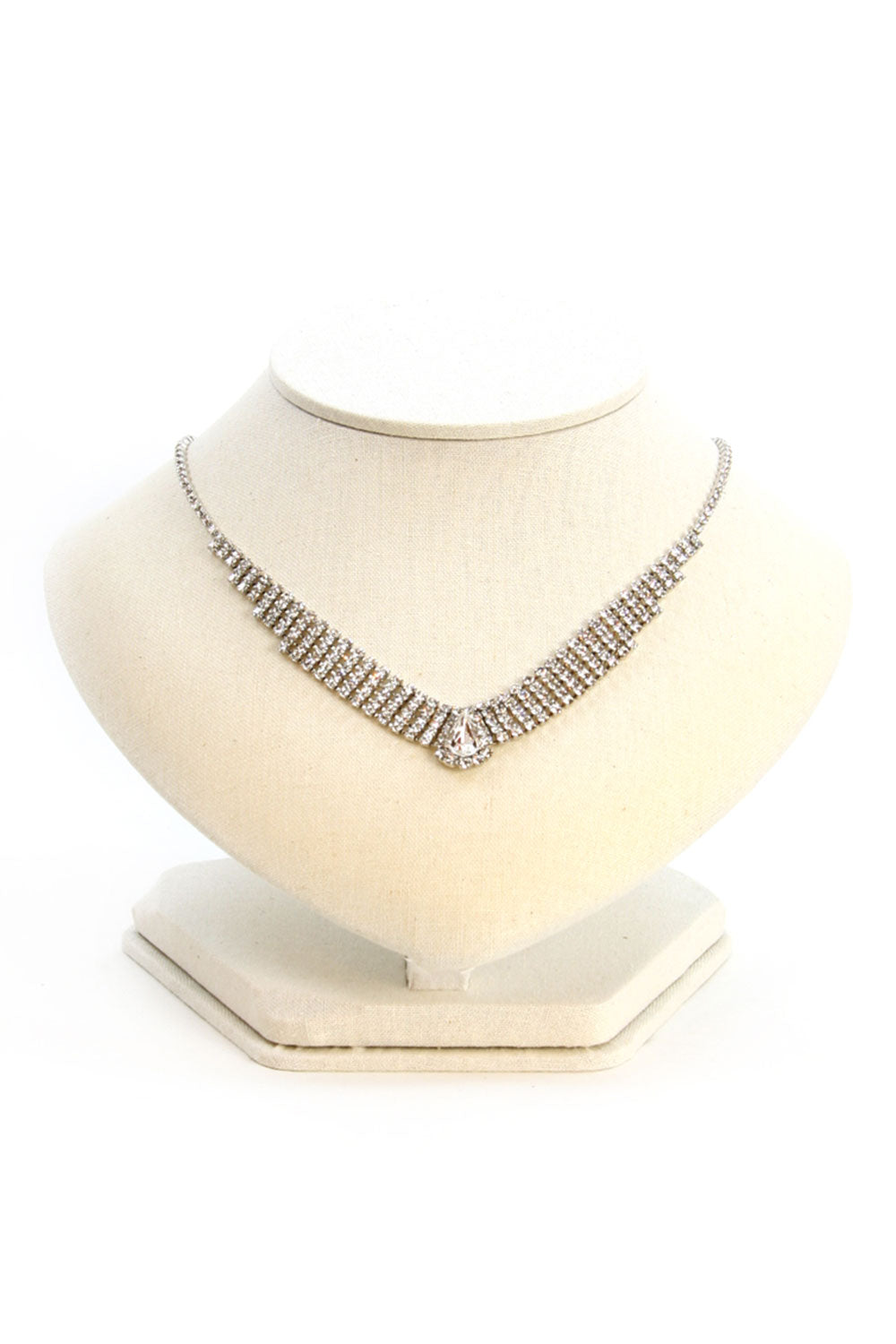 ラインストーンネックレスシルバー・イヤリングセット