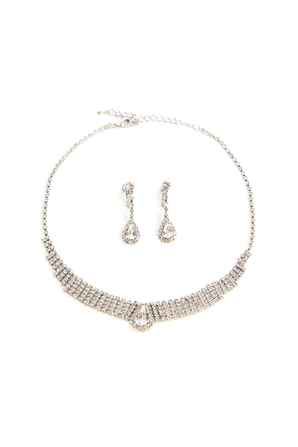 ラインストーンネックレスシルバー・イヤリングセット