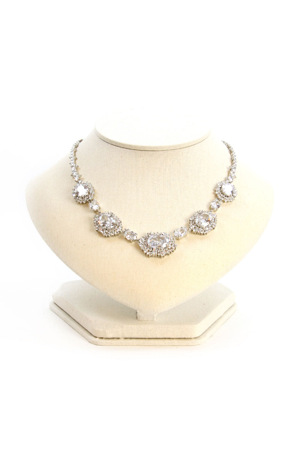 ビッグラインストーンネックレスピアスセットシルバー