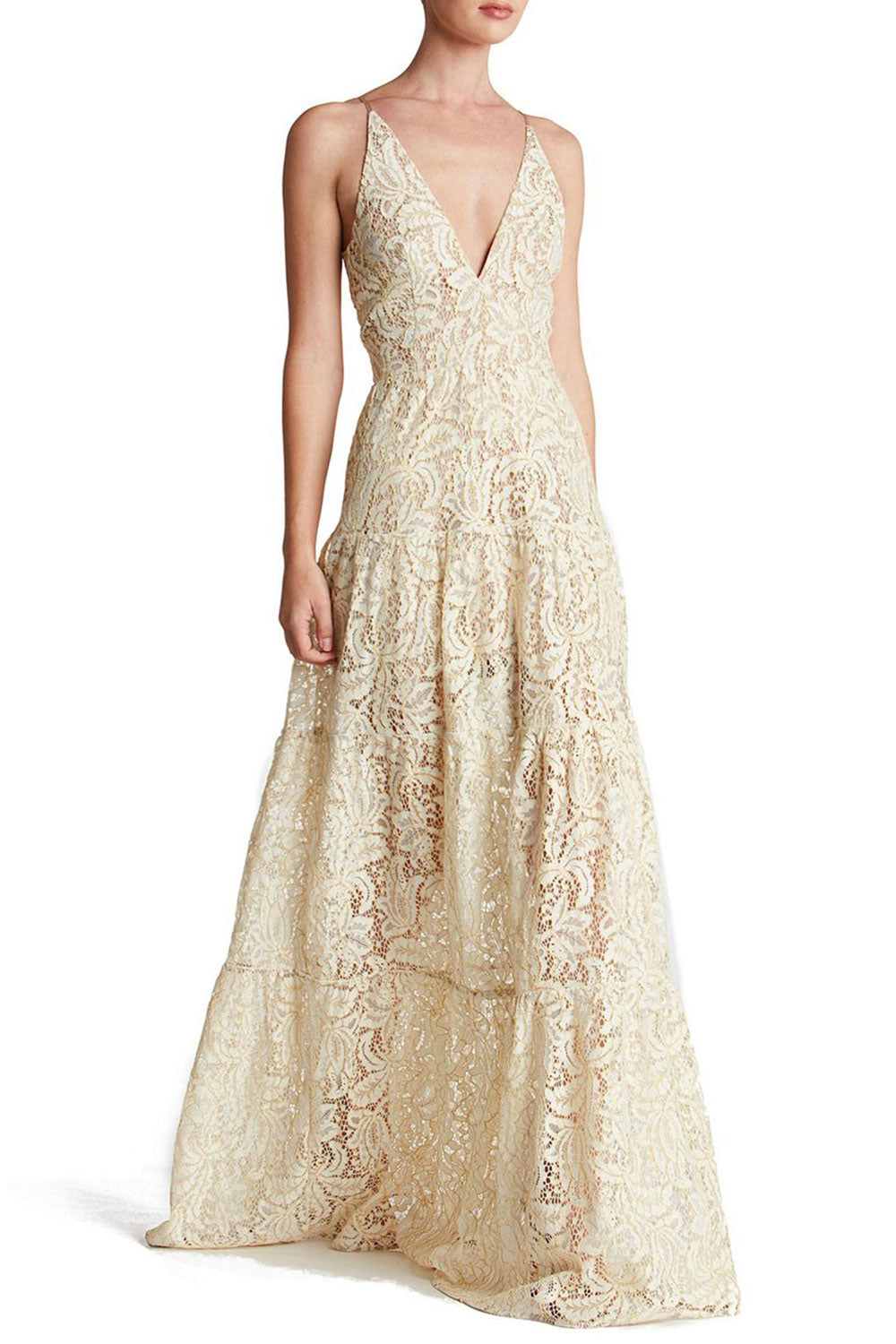 メリレース・フィットアンドフレア・ロングドレス・オフホワイト・Mサイズ