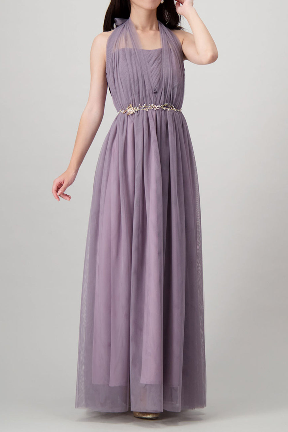コンバーチブルロングドレス・ダークパープル・フリーサイズ（ビジューベルト付き）・丈詰めタイプ