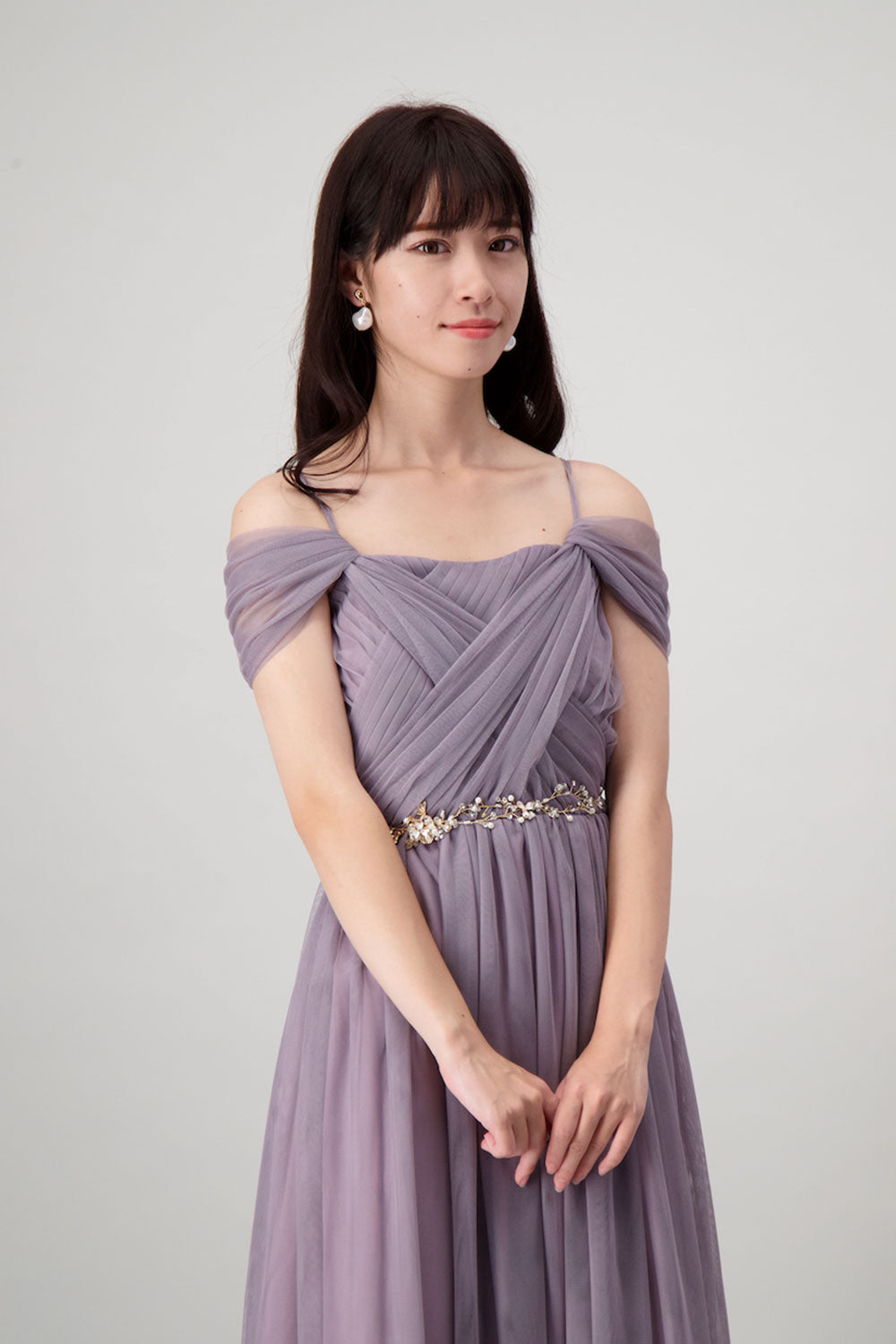 コンバーチブルロングドレス・ダークパープル・フリーサイズ（ビジューベルト付き）・丈詰めタイプ