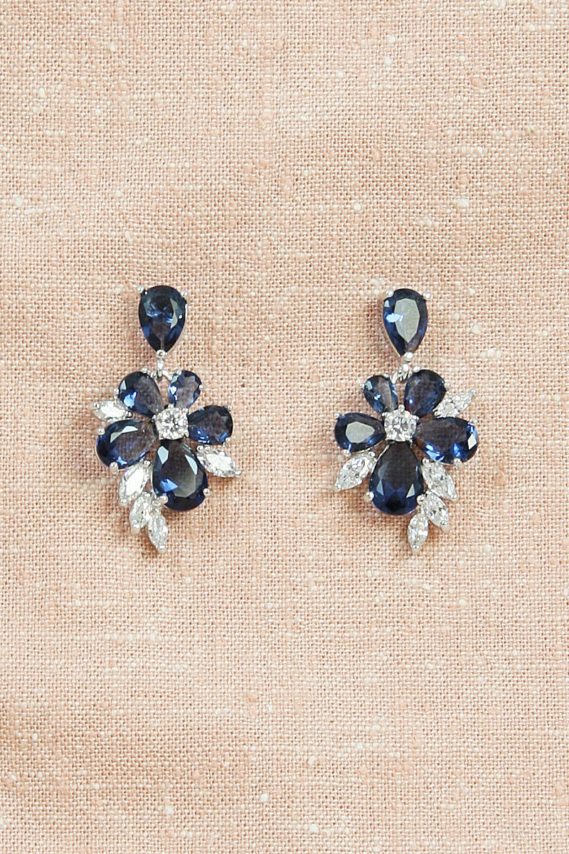 クリアフラワーネックレスピアスセットネイビー