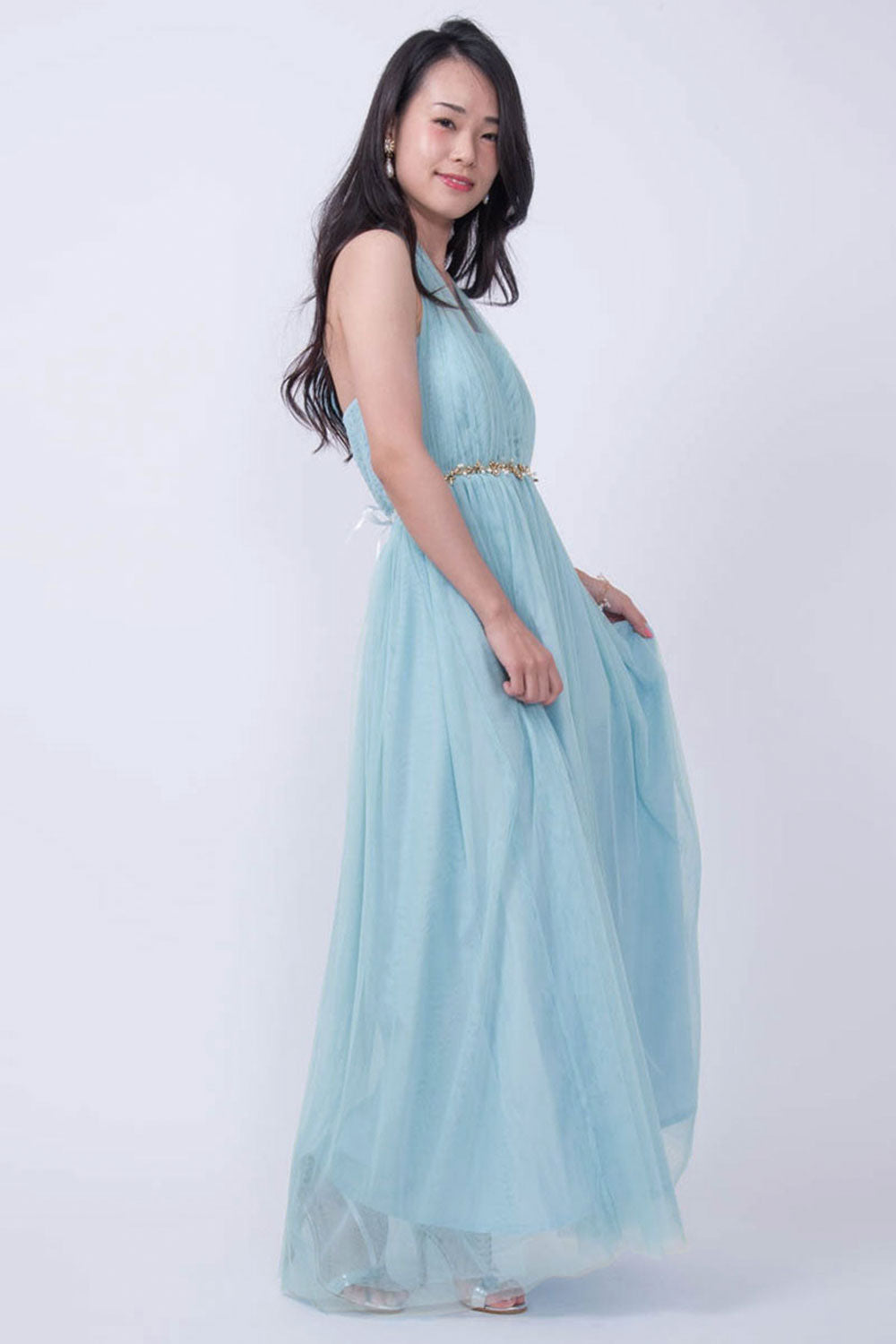 【ご試着送付】コンバーチブルロングドレス・チュールパウダーブルー・フリーサイズ