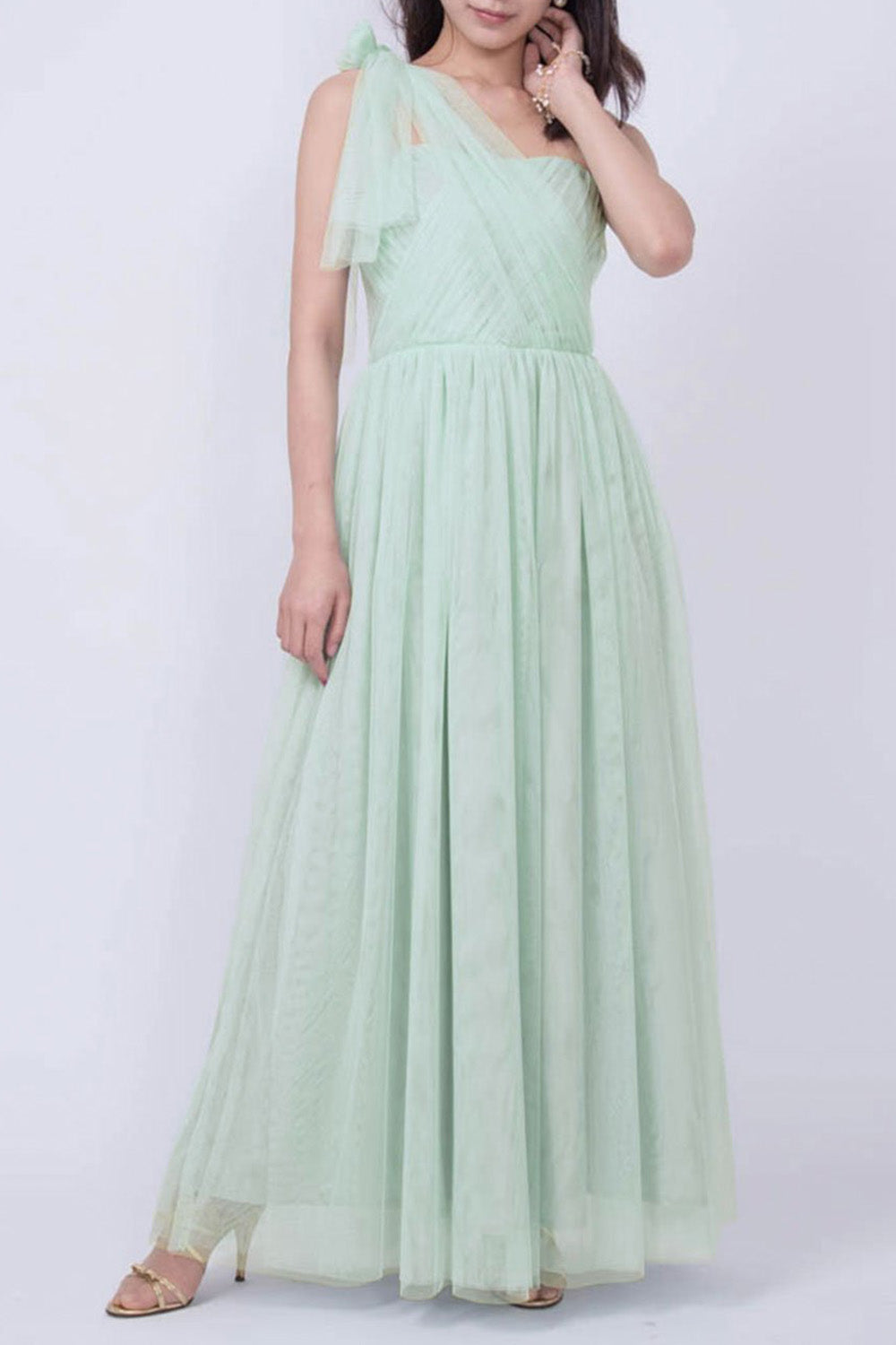 コンバーチブルロングドレス・チュールミントグリーン・フリーサイズ（ビジューベルト付き）