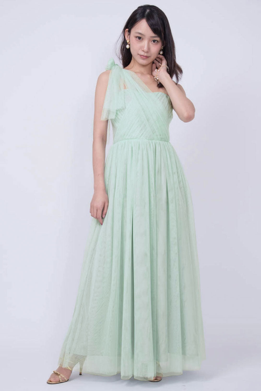 【ご試着送付】コンバーチブルロングドレス・チュールミントグリーン・フリーサイズ・丈詰めタイプ