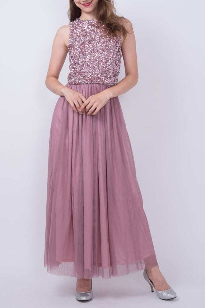 ビジュークロップドトップロングドレス・パープル・Sサイズ