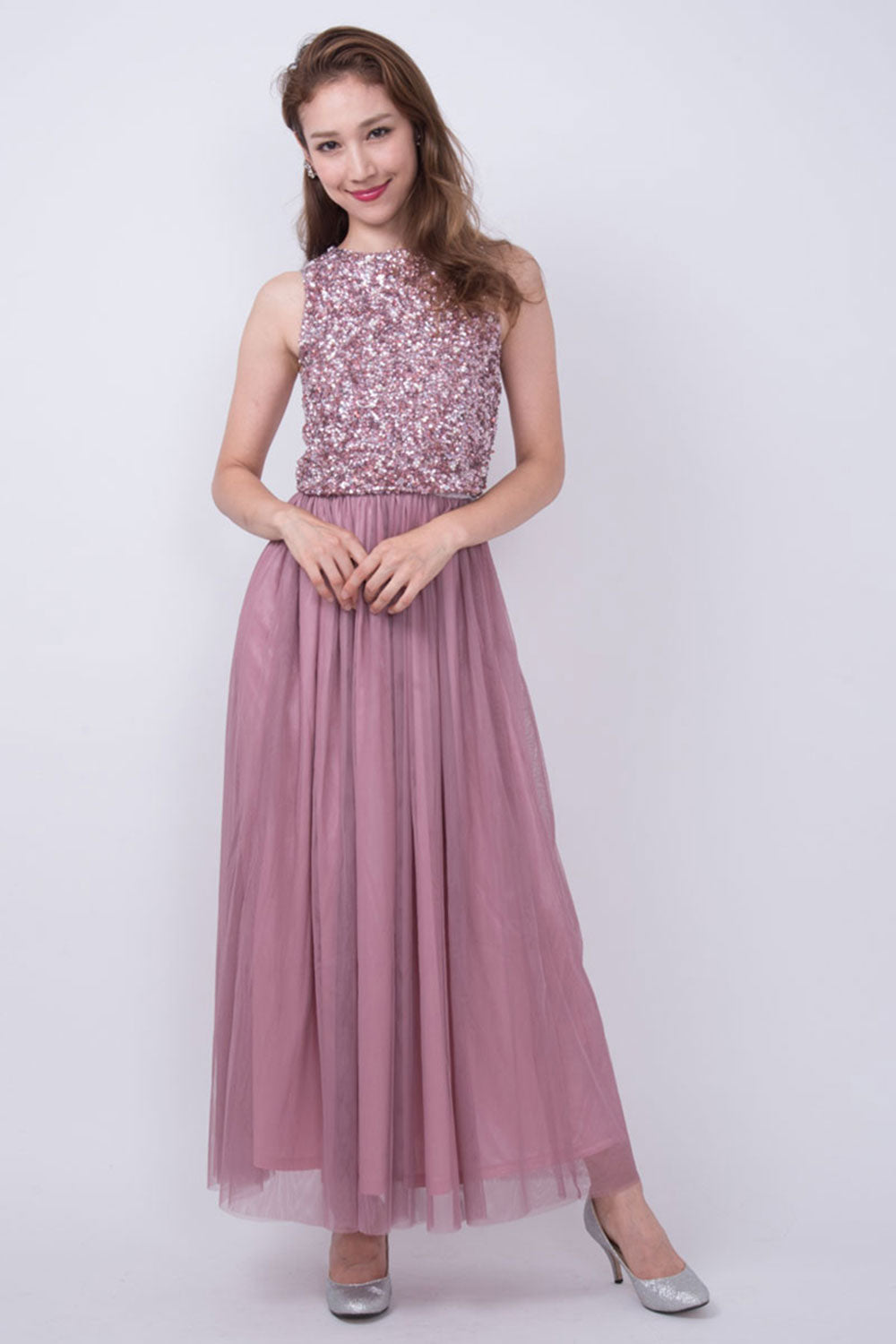 【ご試着送付】ビジュークロップドトップロングドレス・パープル・Sサイズ