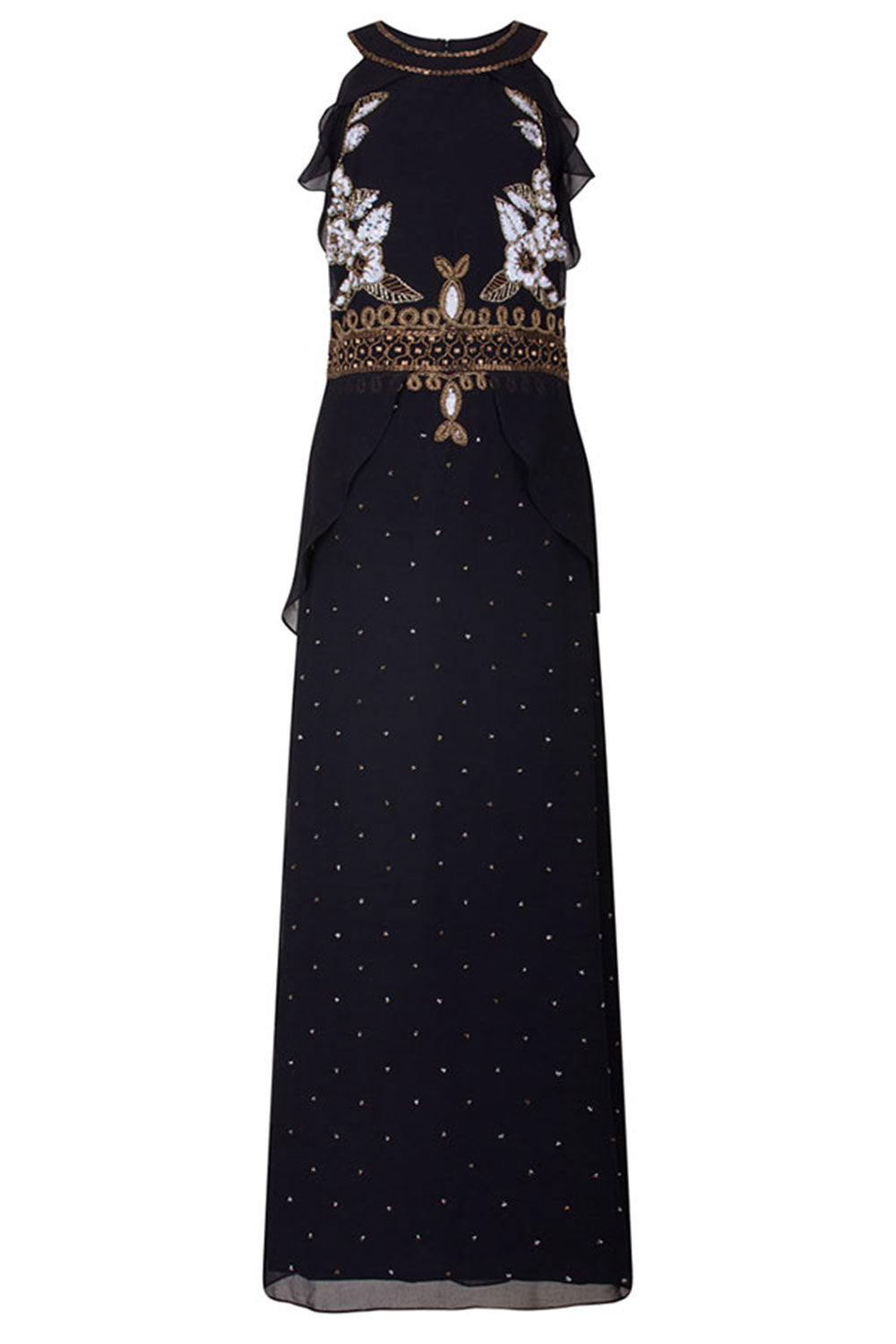 ビジューホルターネックロングドレス・ブラック・Mサイズ