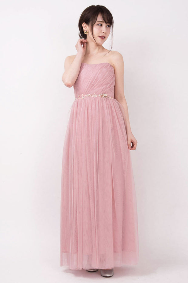 【ご試着送付】コンバーチブルロングドレス・チュールブラッシュピンク・フリーサイズ・丈詰めタイプ