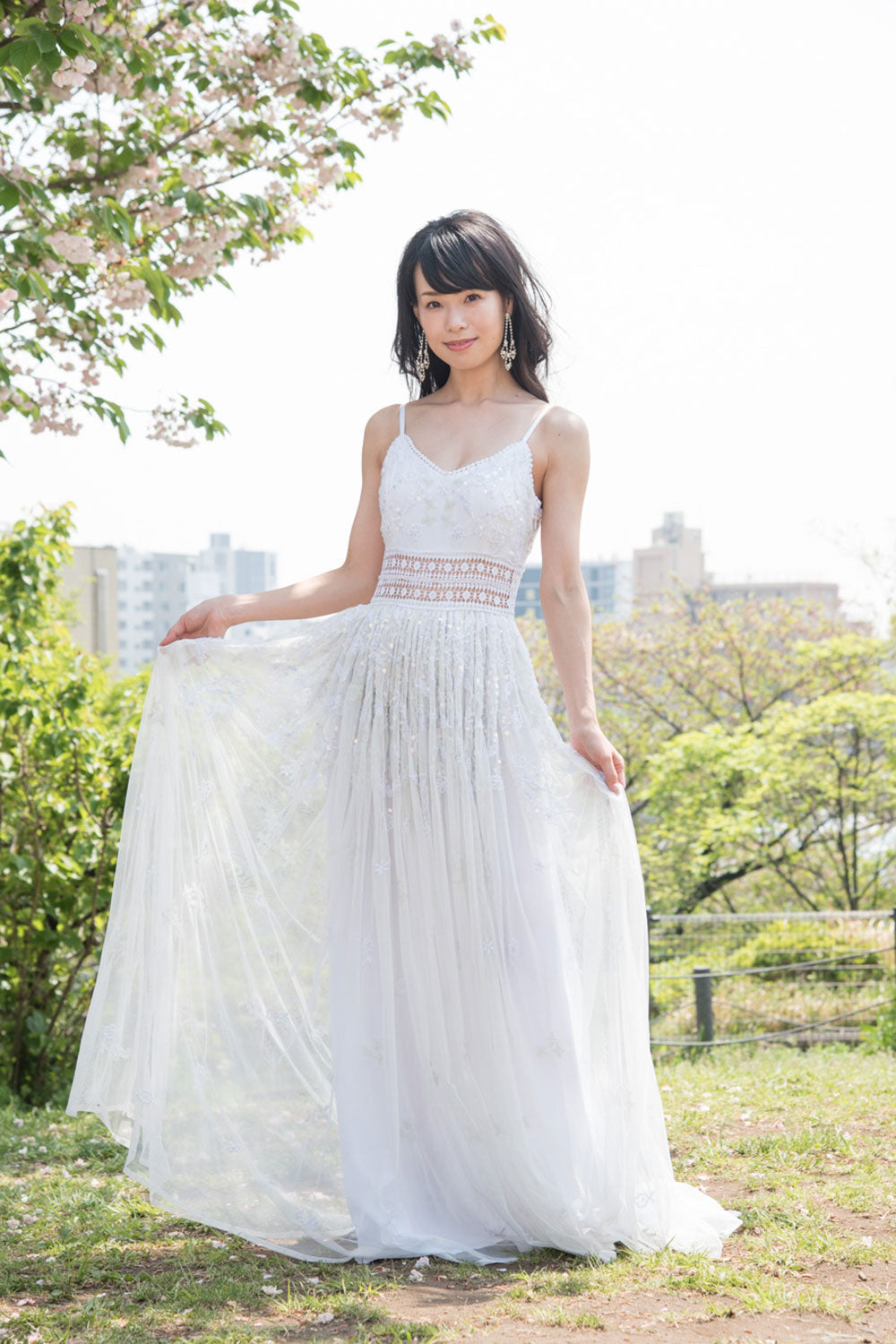 クロシェウエスト・キャミロングドレス・ホワイト・Sサイズ