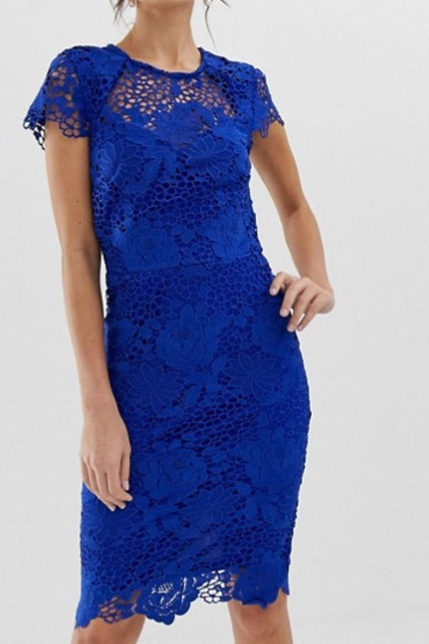クロシェオープンバックドレス・ブルー・Mサイズ