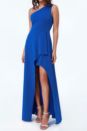 ワンショルダーロングドレス・ブルー・Mサイズ