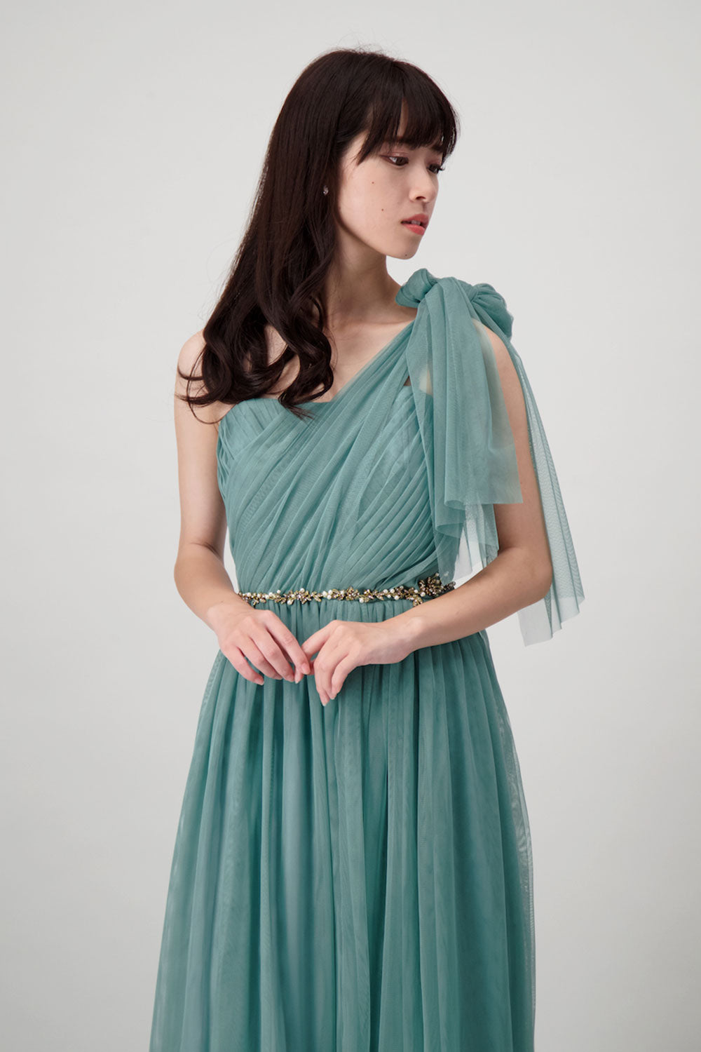 【ご試着送付】コンバーチブルロングドレス・チュールダークグリーン・フリーサイズ・丈詰めタイプ