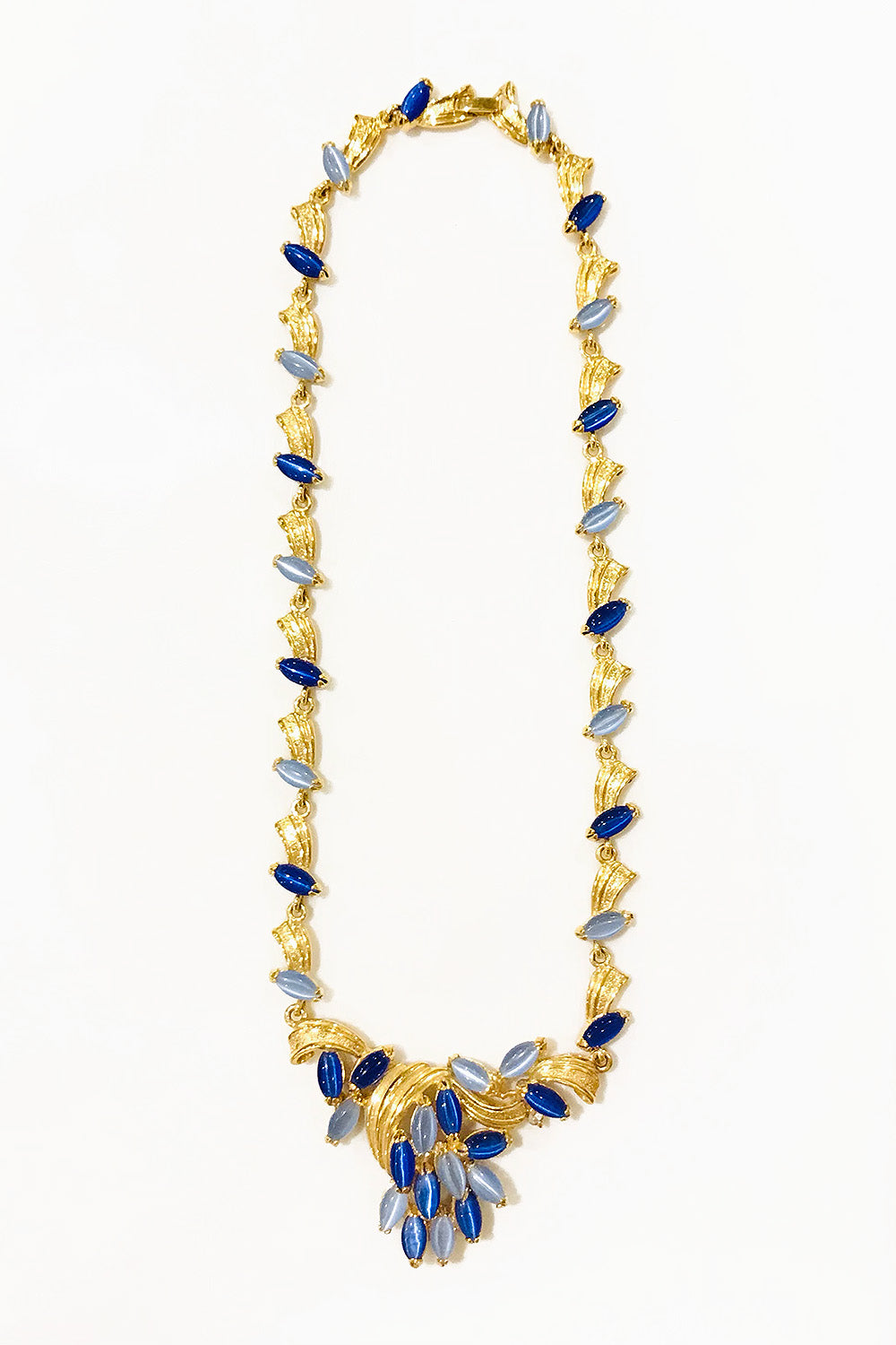 ブルー×ゴールドネックレスピアスセット