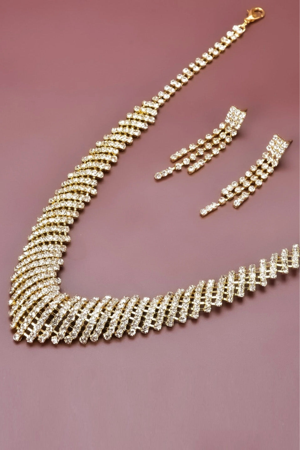 Vネックレスピアスセットゴールド