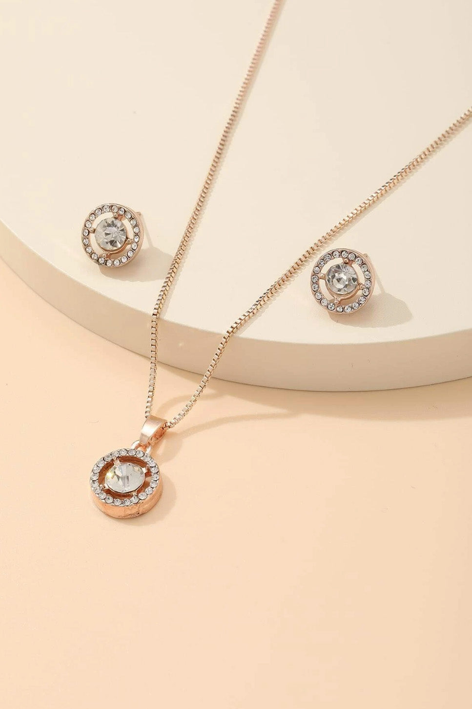 ラインストーンチャームネックレスピアスセットピンクゴールド