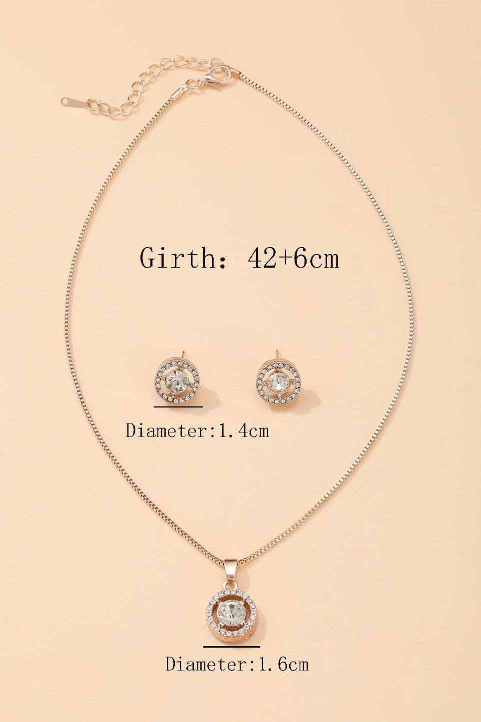 ラインストーンチャームネックレスピアスセットピンクゴールド