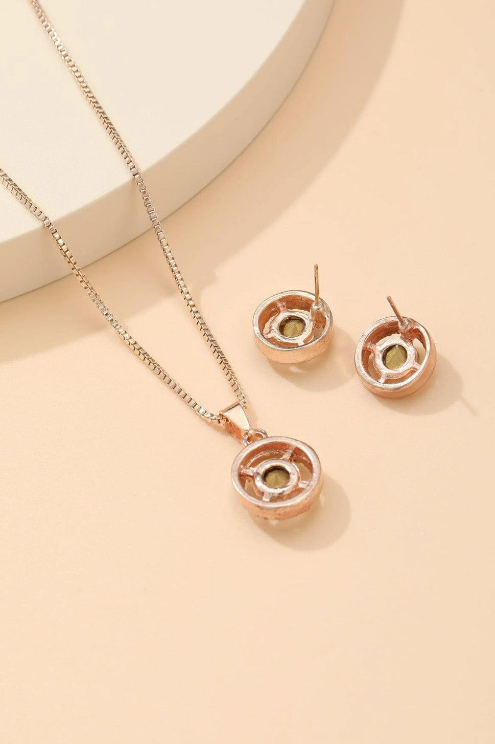 ラインストーンチャームネックレスピアスセットピンクゴールド