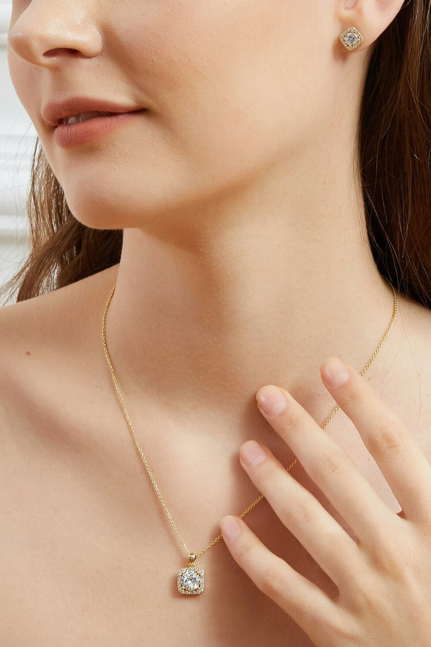 スクエアチャームネックレスピアスセットゴールド