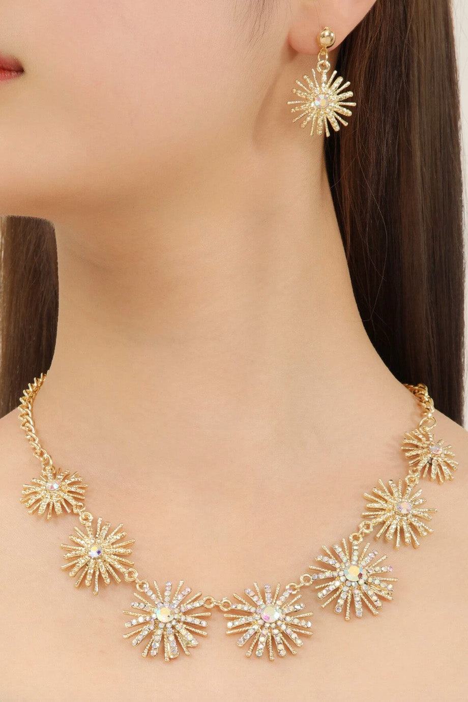 フラワーデコネックレスピアスセットゴールド