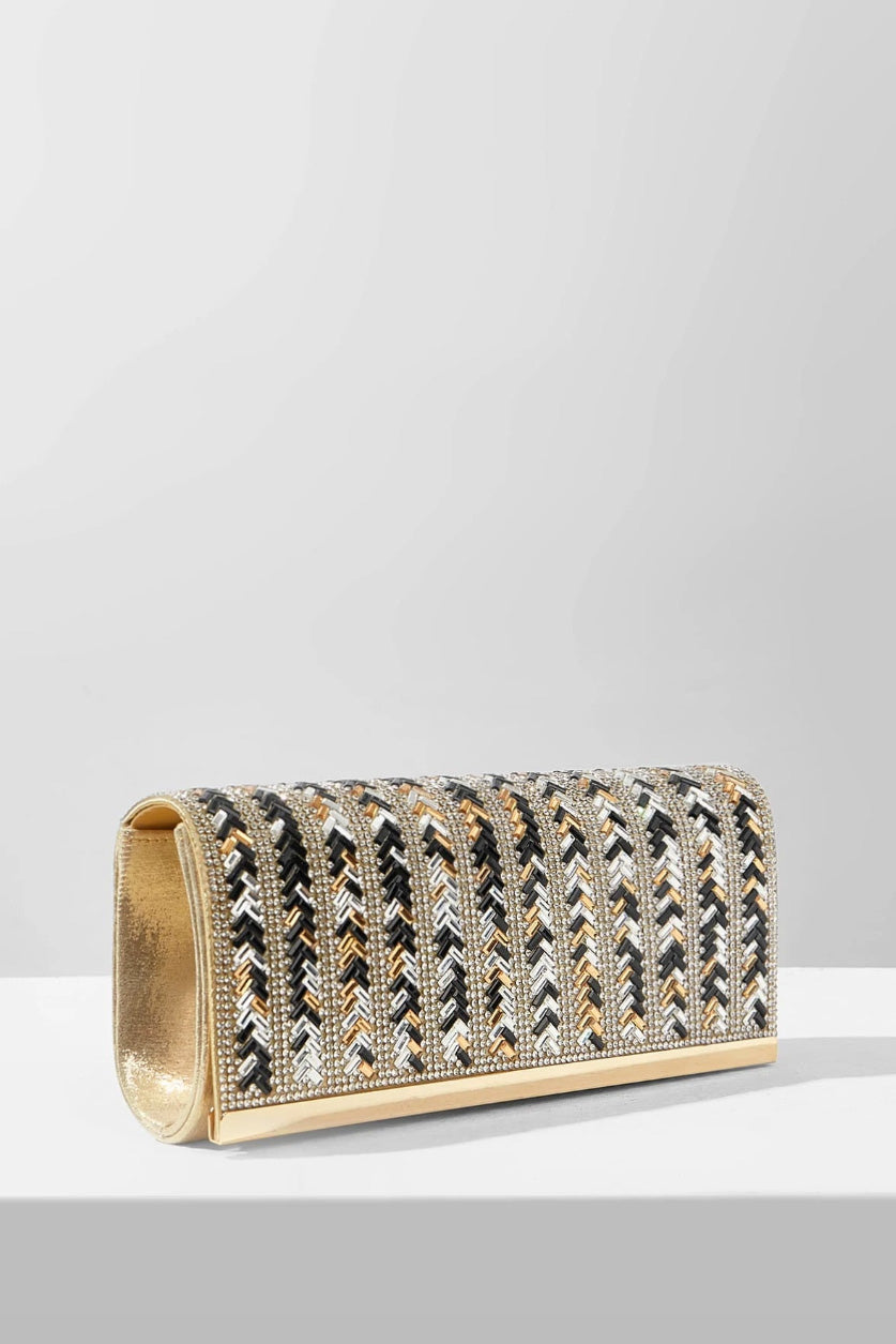 ストライプクラッチゴールド