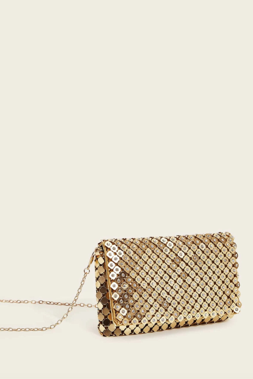 ストーンデコメタリッククラッチゴールド