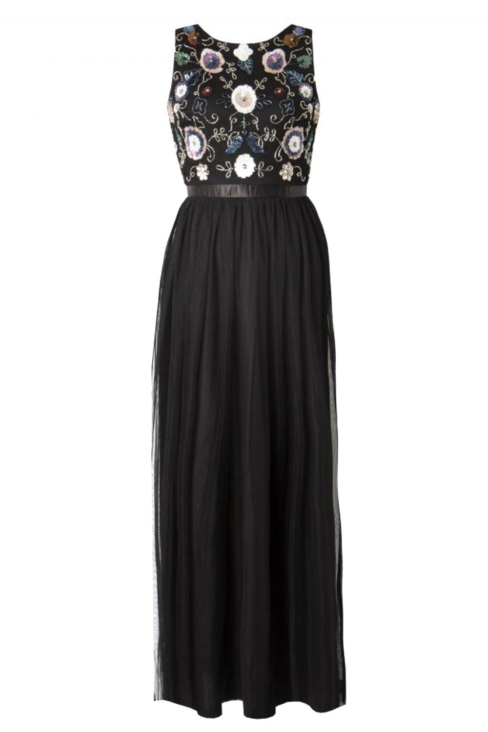 マルチビジューカットアウトバックロングドレスブラックSサイズ