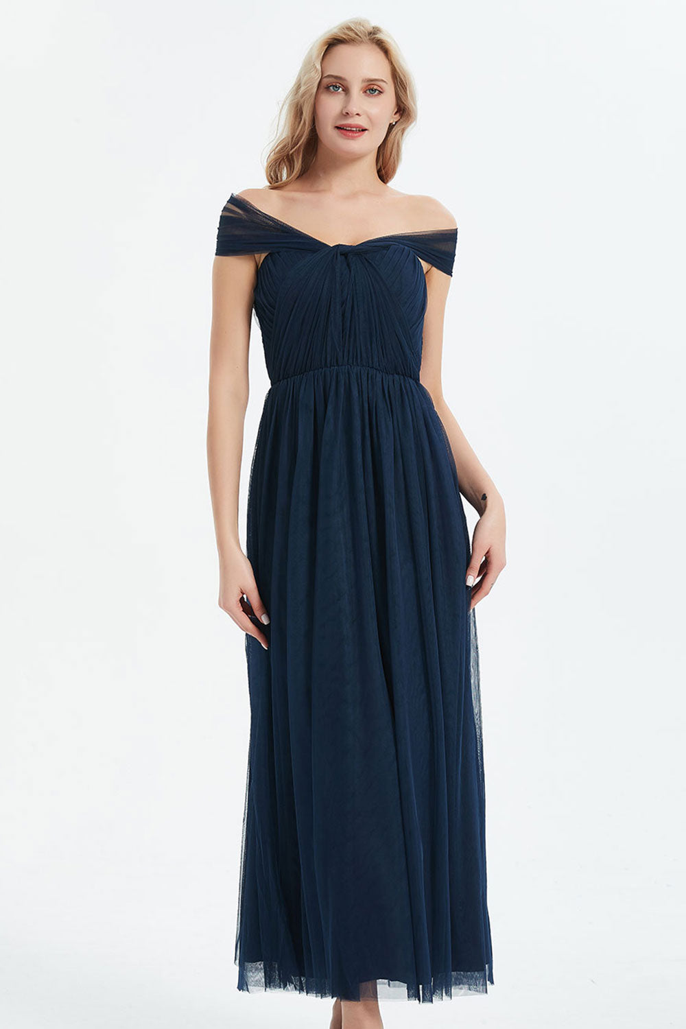 コンバーチブルロングドレス・チュールネイビー・フリーサイズ（ビジューベルト付き）・丈詰めタイプ