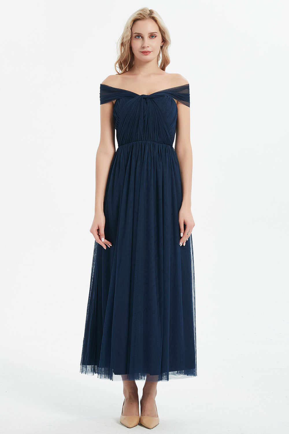 コンバーチブルロングドレス・チュールネイビー・フリーサイズ（ビジューベルト付き）