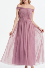 コンバーチブルロングドレス・チュールローズピンク・フリーサイズ（ビジューベルト付き）