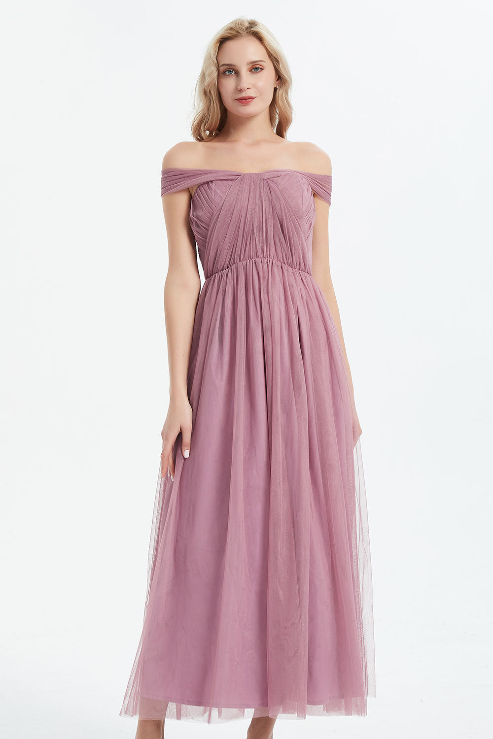 【ご試着送付】コンバーチブルロングドレス・チュールローズピンク・フリーサイズ