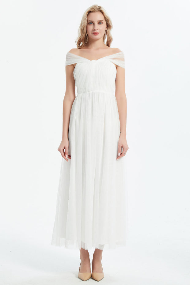 コンバーチブルロングドレス・チュールホワイト・フリーサイズ（ビジューベルト付き）・丈詰めタイプ